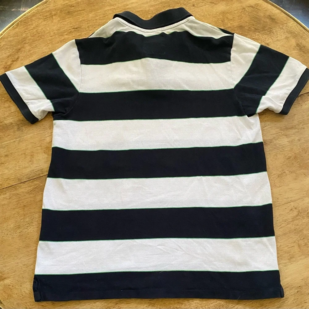 Hollister Boy’s Large Navy/White Wide Stripe Cotton Pique Knit Short Sleeve Polo